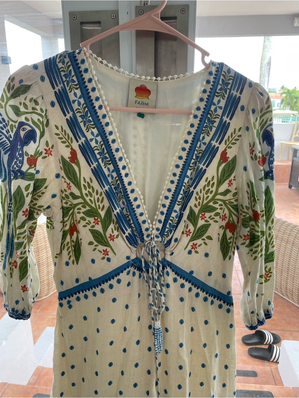 FARM Rio Cream Maxi Dress with Blue Floral Print - Picture 2 of 3
